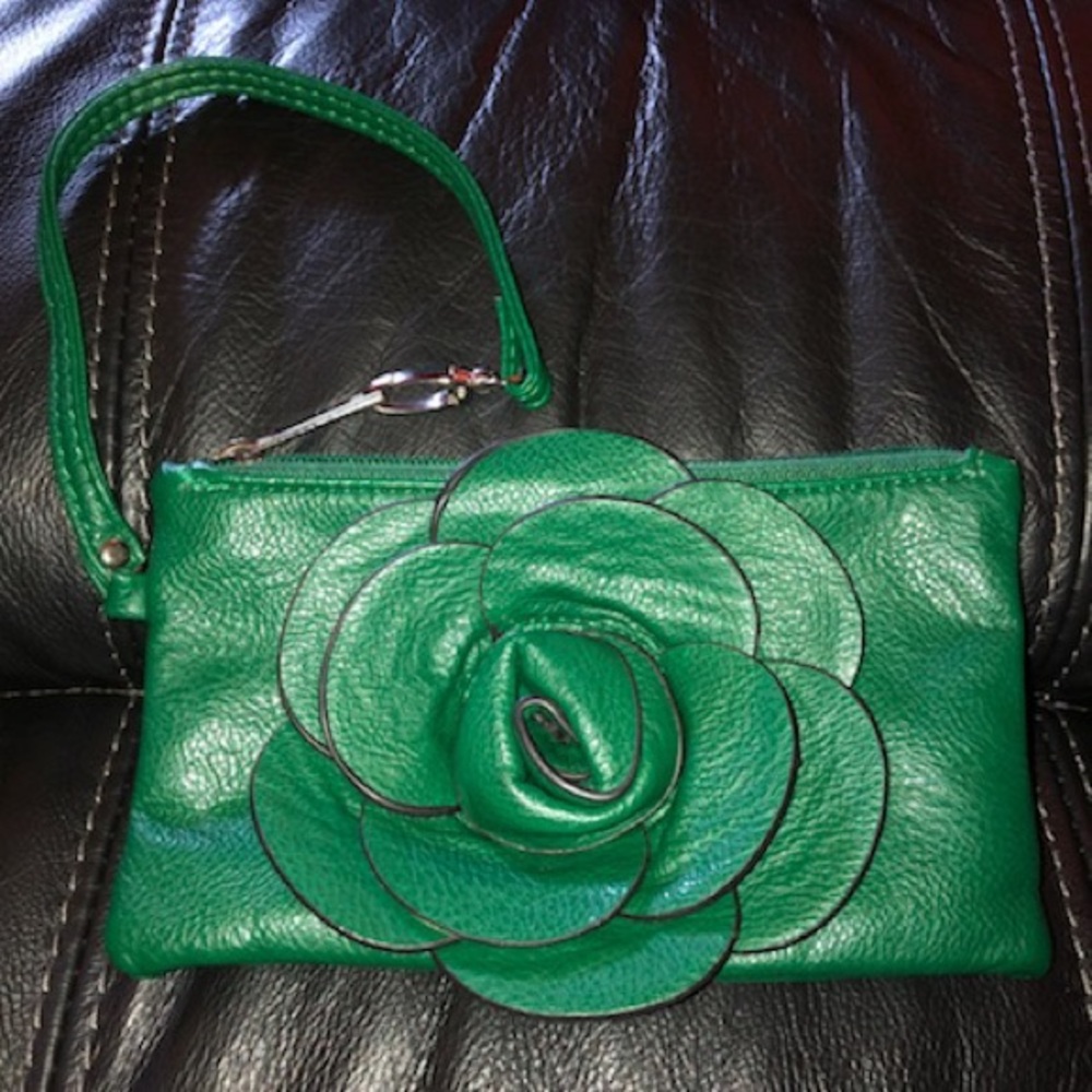 Green Rose Wristlet